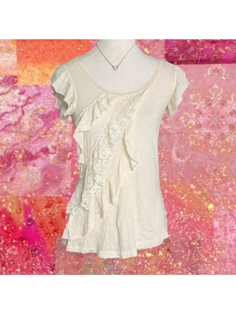 Kenar Cream Ruffle Tiered Full Length Cottage Core Boho Whimsy Y2K Size Small
